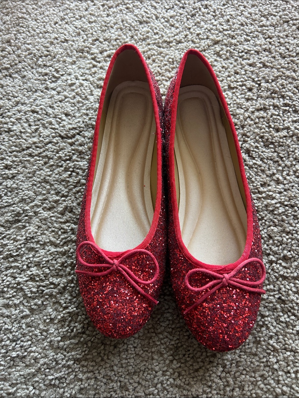 Women's Red Glitter Ballet Flats - Sparkle Slip-On